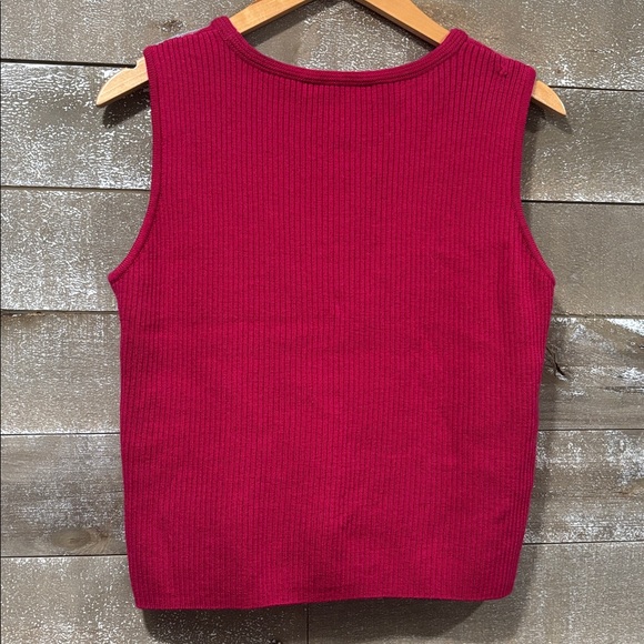 St John Wool magenta pink with stripes sweater vest size Medium - Picture 3 of 10